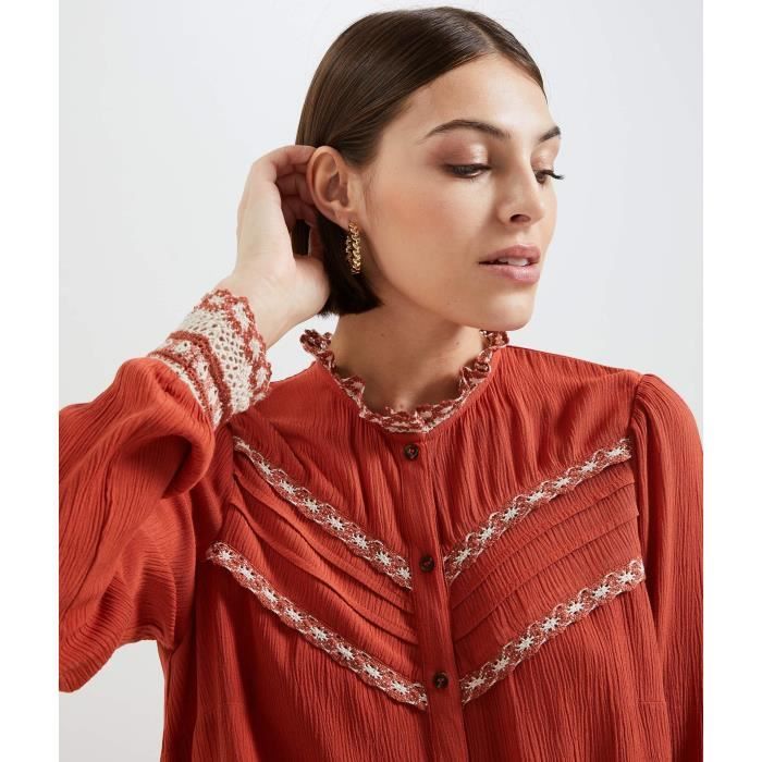 GRAIN DE MALICE Chemise col montant femme Terracotta Cdiscount