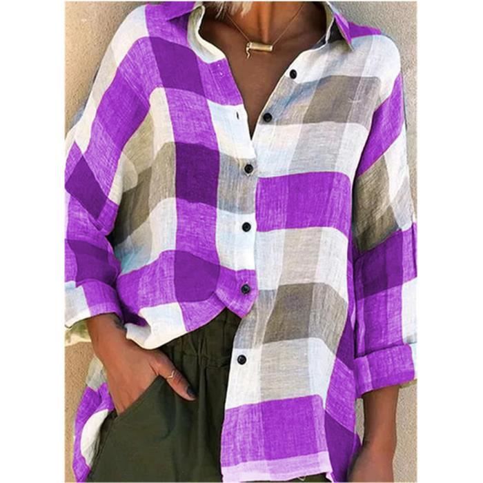 Minetom Chemisier Carreaux Femme Chic Avec Bouton en Flanelle