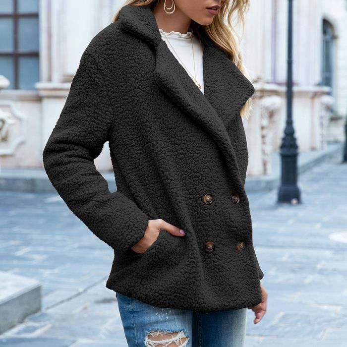Manteau duveteux noir femme new arrivals