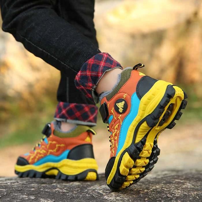 Bottes de neige pour enfants Garçons High Top Plush Warm Jaune Cuir  Lacets