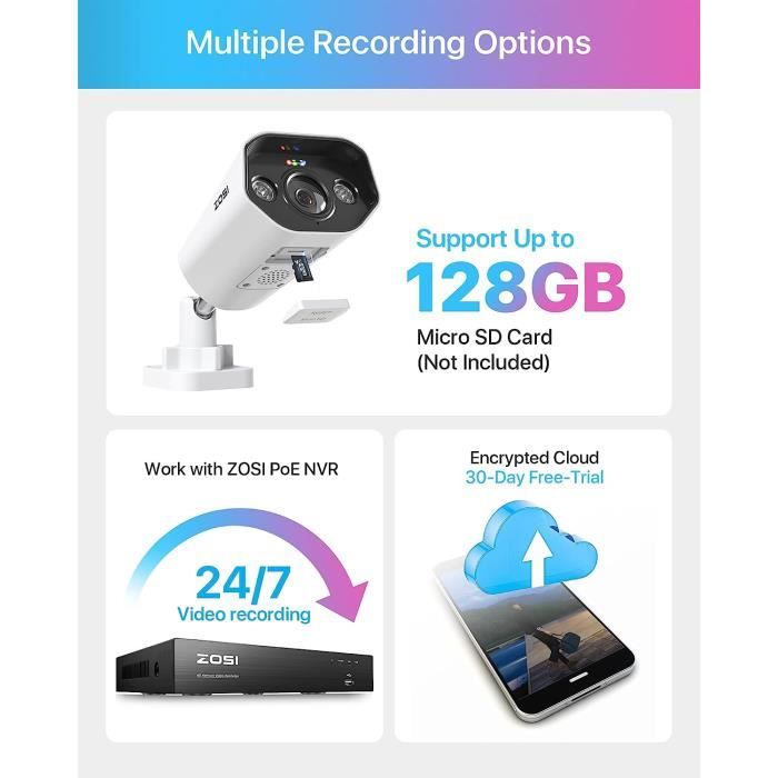 Caméra ZOSI C688 2MP WiFi Intérieure - Détection Personne, Vision Nocturne, Alexa
