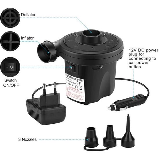 Pompe à air électrique avec 3 buses, pompe portable pour matelas pneumatique, pataugeoire, bouée de natation ou camping, voyage, AC 110 V/130 W Pompe à air électrique avec 3 buses, pompe portable pour matelas pneumatique, pataugeoire, bouée de natation ou camping, voyage, AC 110 V/130 W
