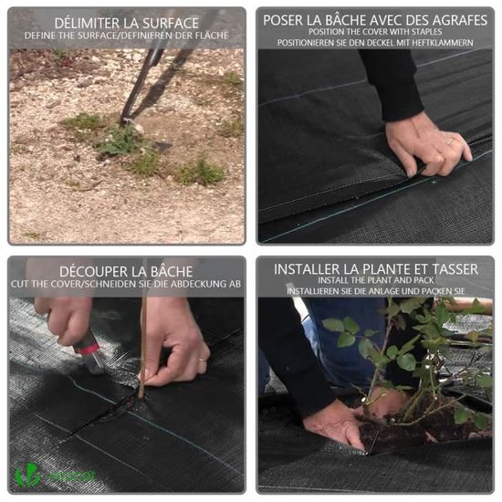 Moorland Gardur Toile Anti-Mauvaises Herbes 100 m² Largeur 1 m Permeable à  l'Eau – Toile Paillage 100% Recyclable Résistant UV Noir - Cdiscount Jardin