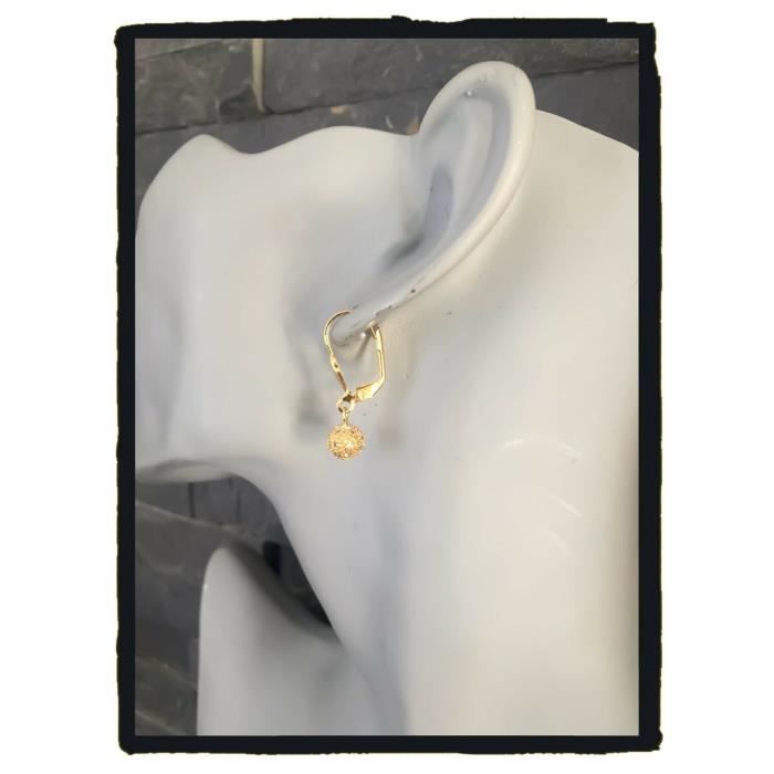 Boucles d'Oreilles Enfant rose nacre fleur Or Jaune 18 Carats