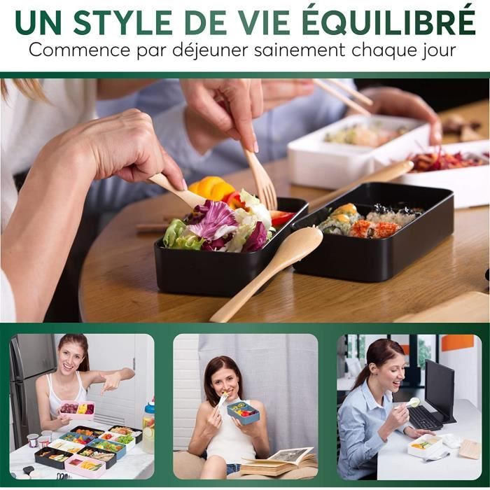 Bento Lunch Box 1200ml Micro-ondable Compartiments - Boîte Repas Verte Avec Couverts Et Boîte à Sauce, Idéale Travail École