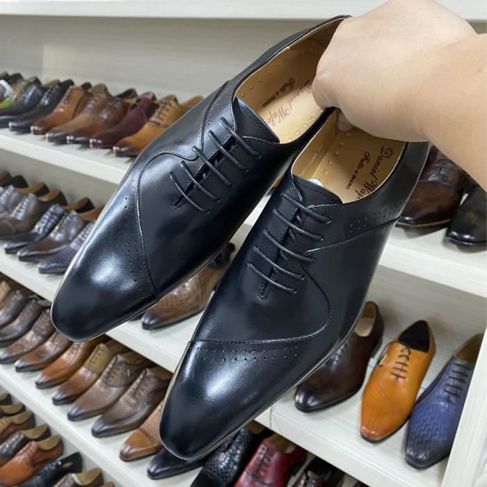 Chaussures habillees en cuir pour hommes marque de luxe italienne nouvelle mode a lacets marron vert chaussures Oxford for gree Couleurs multiples Cdiscount