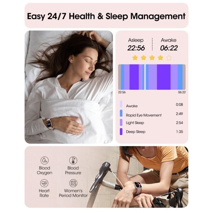 NAIXUES Montre Connect e Femme Appels Bluetooth 5.1 Assistant