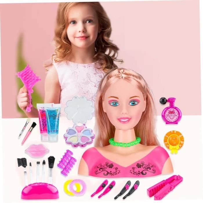 Tête à Coiffer, Kit de Poupée à Coiffer de Maquillage pour Enfants avec  Accessoires Jouets dImitation Jeu Cadeau pour Fille Enfants 3 Ans