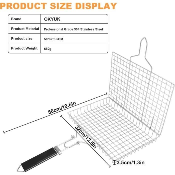Panier Barbecue Acier Inoxydable Pliable - Grille Poisson Et Légures Avec Poignée