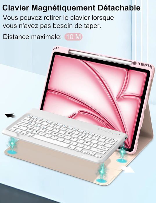 Étui Clavier Transparent Sans Fil Pour IPad Air 13 (M3/M2) Et IPad Pro 12,9" - Rétroéclairage 7 Couleurs, Trackpad, Support Rotatif 360° - 9