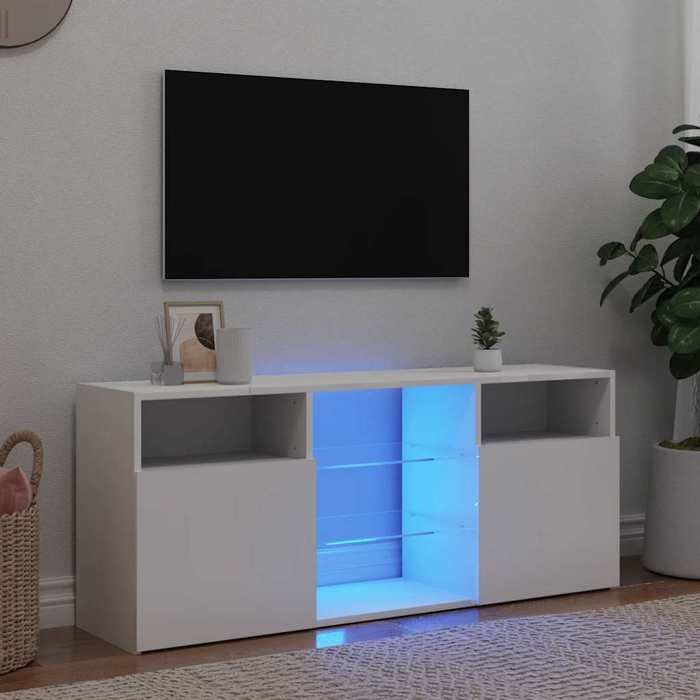 Meuble TV avec lumières LED Blanc 195x35x40 cm - Meuble Tv - Meuble Tv Led - Meuble Tv Blanc - Meuble Tv Design - Meuble Tv Rangement - Home & Living