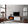 Meubles TV - Ensemble de 2 meubles muraux "Dallas" + cheminée électrique - Blanc/Beige - L 180 x H 180 x P 40 cm-0