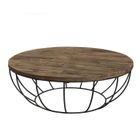 MACABANE ALIDA - Table basse coque ronde 100x100cm plateau teck recyclé piétement métal noir
