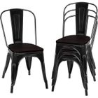GIANTEX Lot 4 Chaises Salle à Manger Empilable- Cadre en Fer/Siège en Bois-Style Industriel-pour Bistrot/Salon-Charge 150kg-Noir