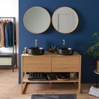 Meuble de Salle De Bain - MOB-IN - ATOLL - Chêne Clair - 2 Miroirs Ronds 60cm - 2 Vasques Rondes Noires 37cm