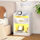 Table de Chevet - PIPIPOXER - 1 tiroir - LED - Ports USB - Blanc