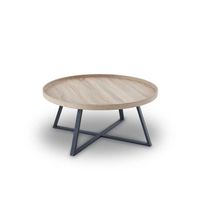 Table basse ronde en bois clair piètement en métal noir - DREYA