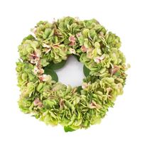 Couronne d'hortensias artificielle, rotin, vert-rose, Ø 35 cm - Fleurs artificielles - Couronne de porte - artplants