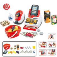 Kit de supermarché avec Une Caisse enregistreuse avec Scanner, Une Carte de crédit, des Aliments, de l’Argent et des Accessoires d’é