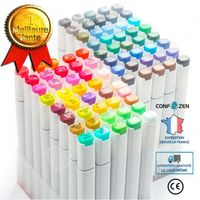 CONFO® Ensemble de stylos aquarelle huileux à double tête 80 couleurs de papeterie, ensemble de stylos marqueurs, ensemble de