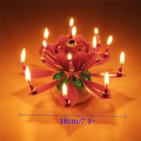 Romantique Joyeux Anniversaire Fleur Double Lotus Musical Rotatif Bougie Gâteau  Rouge