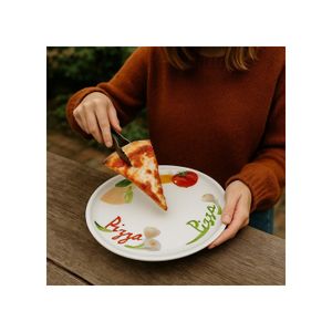 Assiette à Pizza En Mélamine - 33 Cm - Allant Au Four, Micro-ondes & Lave-vaisselle - 3 Décorations Aléatoires