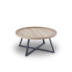 TABLE BASSE Table basse ronde en bois clair piètement en métal noir - DREYA