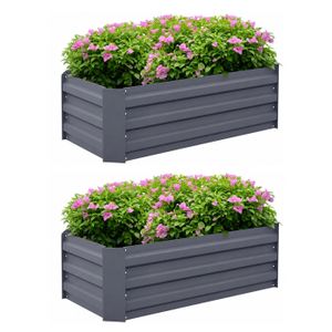 Lot De 2 Carrés Potager En Bois - 115x80x54 Cm, 12 Compartiments + Housses - IDMarket