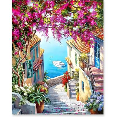 Kit Peinture Par Numéros Adulte - Toile 40x50 Cm, Motifs Fleurs, Inclus Peinture Et Pinceaux, Pour Décoration