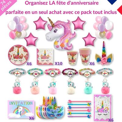 Kit Fete D Anniversaire Fille Theme Licorne 6pers Decoration Vaisselle Jetable Cadeaux Souvenirs Bracelet Porte Clef Stylo Achat Vente Kit De Decoration Cdiscount