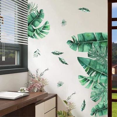 1pc feuilles tropicales sticker mural amovible plante verte Stickers muraux  pour salon enfants chambre chambre salle de jeux décoration