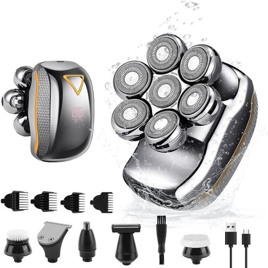Rasoir Electriques HommesRasoir Tete Chauve Homme6 in 1 Rasoirs à Têtes Rotatives 7D Tondeuses