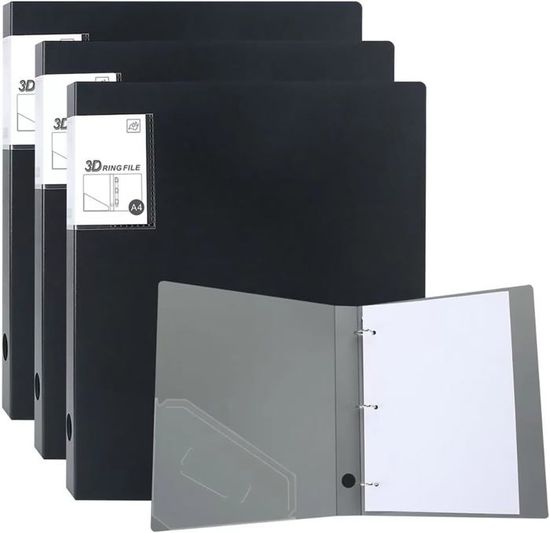 Lot De 4 Classeurs 4 Anneaux A4 Dos 45 Mm Cartonné Noir – Grande Capacité Archivage Bureau École – Reliure Solide Documents