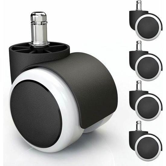 5x Roulettes Pour Sols Durs Revêtues PVC Silencieuses - 11 X 22 Mm Noir, Universelles Pour Chaises De Bureau