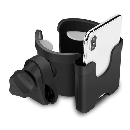 Porte Gobelet Poussette 2 Pièces - Support Universel Buggy Cup Holder Noir