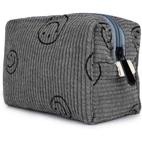 Trousse De Toilette En Velours Côtelé - Labrador Noir Motif - Grand Compartiment Zip, 22x7x17 Cm - Pour Voyage, Maquillage