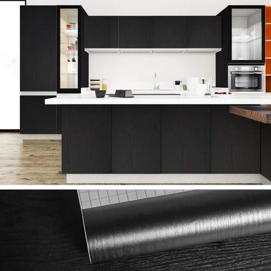 Livelynine Papier Adhesif pour Meuble Noir Rouleau Adhesif pour Meuble Noir Mat Imperméable Papier Autocollant pour Meuble Cuisine Armoire Papier Peint Adhesif Mural Chambre Salle de Bain 40CMx2M