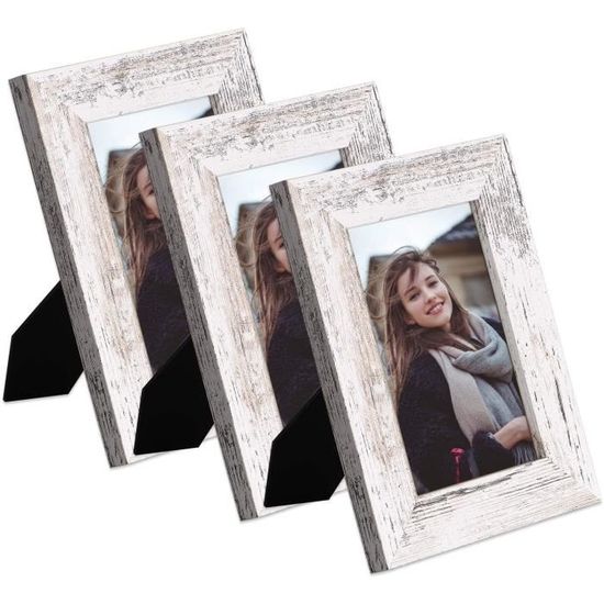 WOLTU Lot de 3 Cadre photo en bois et vitre, Cadre photo de