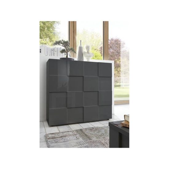 Meuble à chaussures 120 cm anthracite laqué brillant Maeva