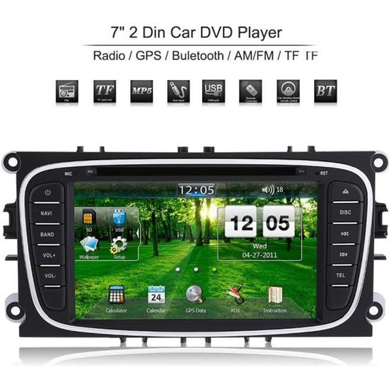 Fdit lecteur DVD de voiture GPS Lecteur DVD de voiture 2 Din 7 'avec Navigation GPS Bluetooth AM / FM pour Ford Mondeo Focus S-Max