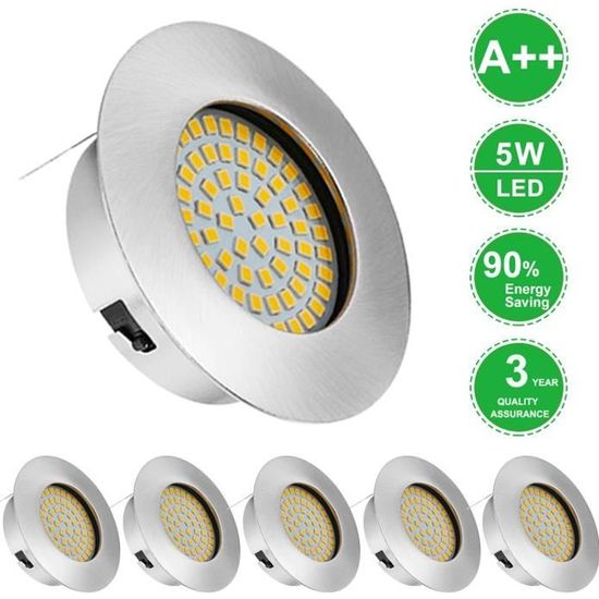 Lot De 6 Spots LED Encastrables 5W Orientables - 3 Couleurs (chaud/neutre/froid), IP44, Pour Salle De Bain/cuisine
