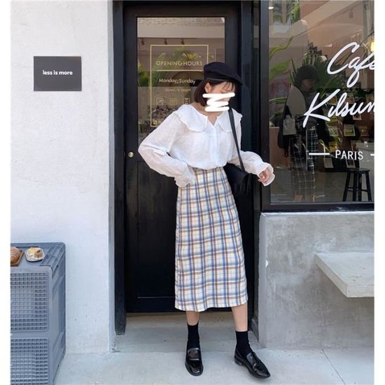Jupe d uniforme scolaire japonais mi longue classique Type white 6 couleurs pour femmes Blanc Cdiscount Pret a Porter