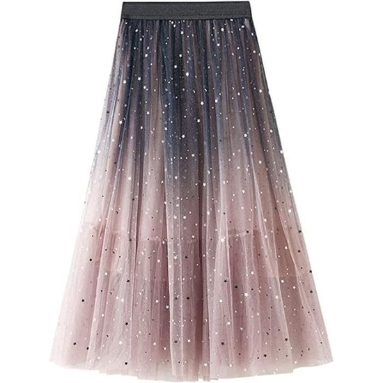 2025 - Jupe Swing Plissée En Ligne A Moyenne Pour Femme Avec Taille Haute élastique Noire Mi-longue, Bleu, L