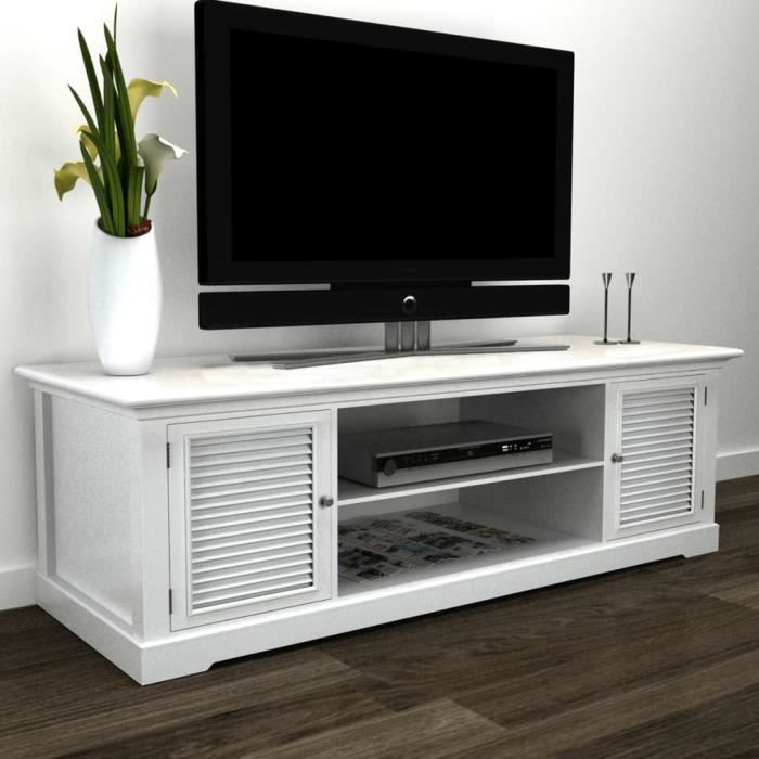 XIX Meuble de TV Bois MDF et bois de pin (cadre) + fer (poignée) 121 x 30,5 x 41,7 cm blanc