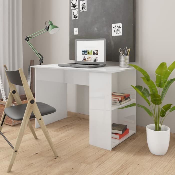 LINXI-Bureau Blanc brillant 110x60x73 cm Aggloméré