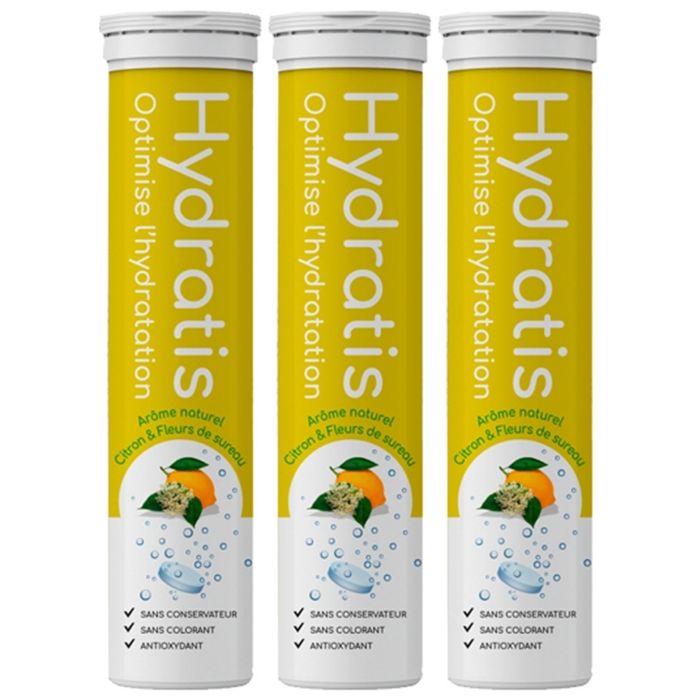 Hydratis Solution d'Hydratation Citron Fleur de Sureau Lot de 3 x 20 pastilles