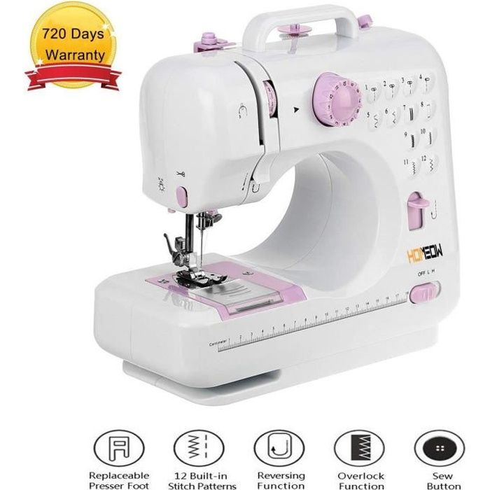 Machine à coudre électronique - Couture Double - 12 Points - Portable Multifonction - Ménage Réglable - Automatique LED