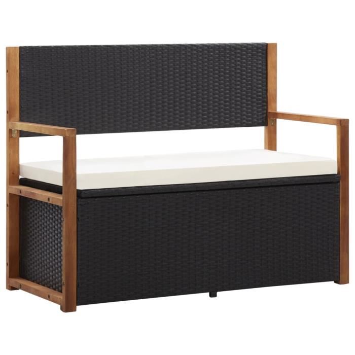 Banc de jardin 110 cm Résine tressée et bois d'acacia Noir