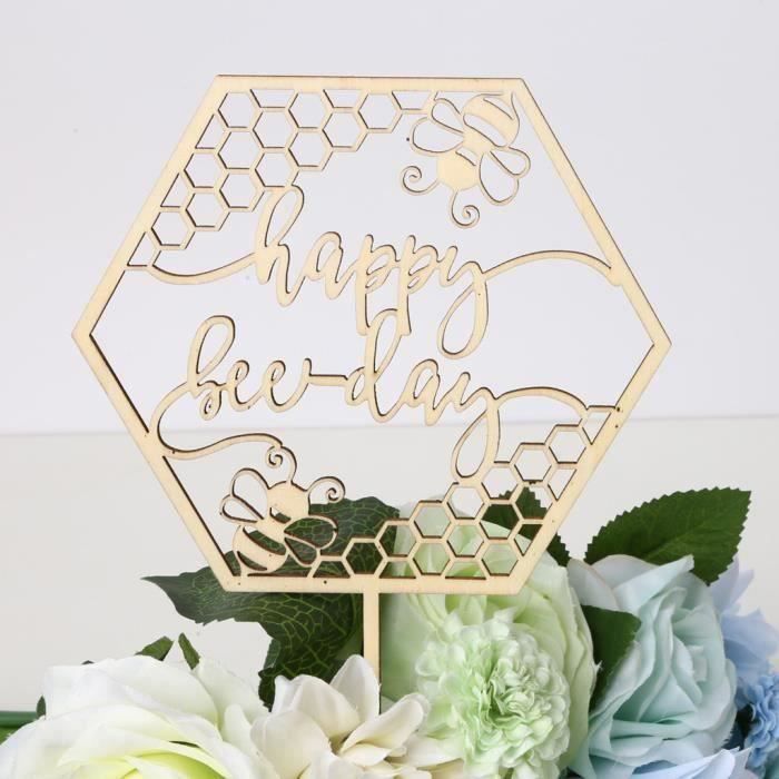 objet décoratif Wooden Cake Topper Wedding Party Kids Happy Birthday Married Cake Decorating HQJ90417571SAN FR18069