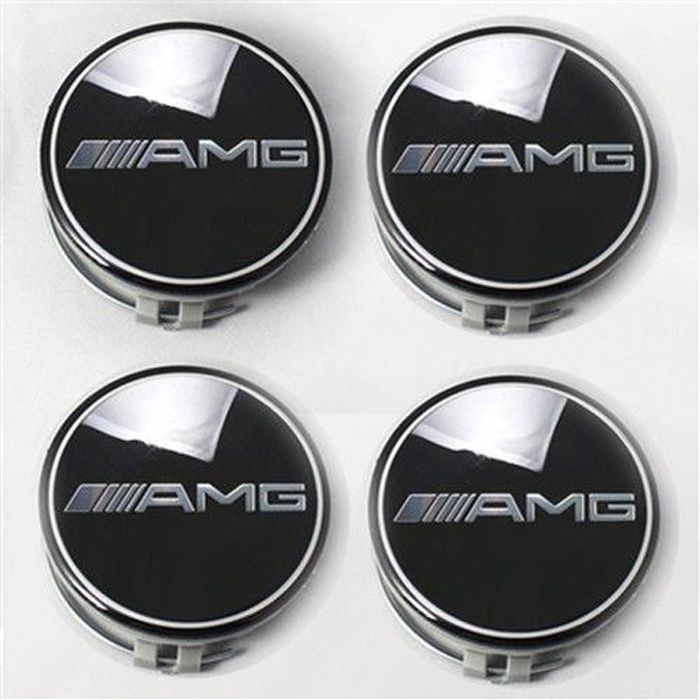 4 x centres de roue Noir 75mm Mercedes Benz AMG ABS cache moyeu emblème logo